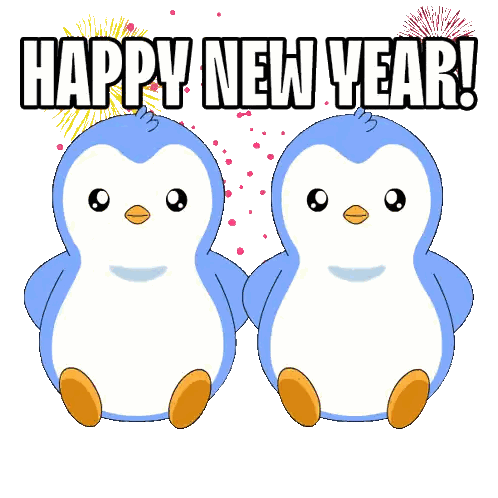 Two Blue Penguins Holding Welcome and 2026 Signs