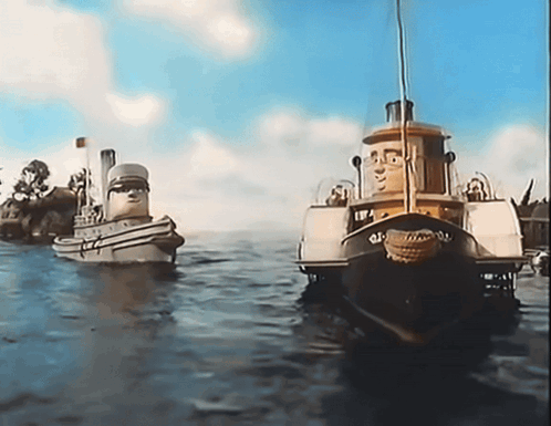 Two Boats With Tugboat Text