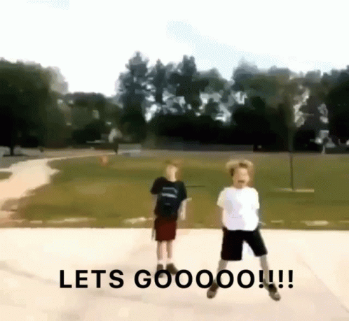 Two Boys Are Dancing In A Park With The Words Lets Goooo !!! GIF