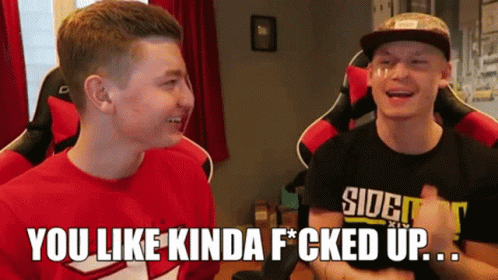 Two Boys Are Sitting Next To Each Other And One Of Them Is Wearing A Shirt That Says Sidet GIF