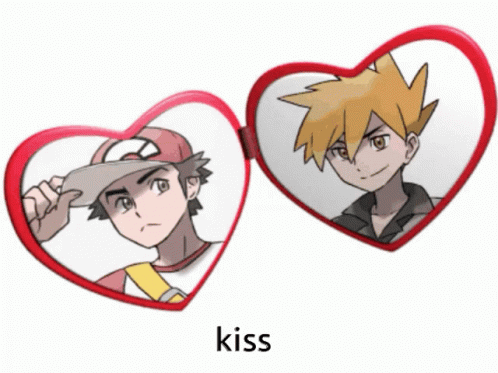 Two Boys in Hearts With Text Kiss Below