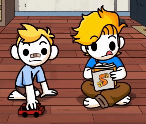 Two Boys Sitting One Reading Book One Playing Toy Truck