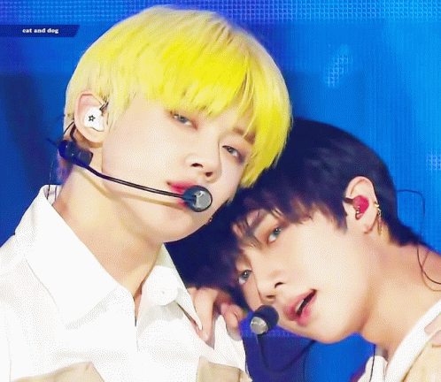 Two Boys With Yellow Hair And Cat Dog Text GIF