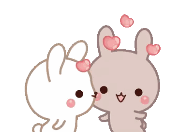 Two Bunnies Kissing in Front of Heart