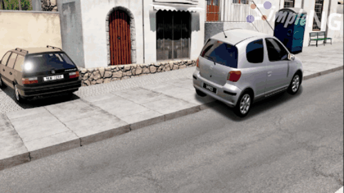 Two Cars Are Parked On The Side Of The Road And One Of Them Has A License Plate That Says Mcx GIF