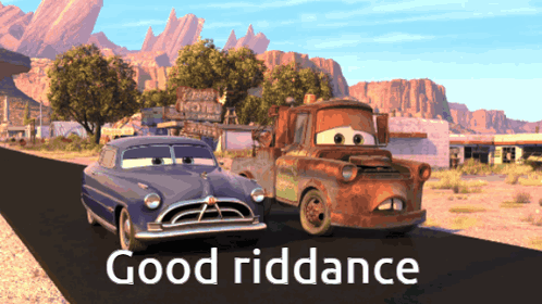 Two Cars On Road With Good Riddance GIF
