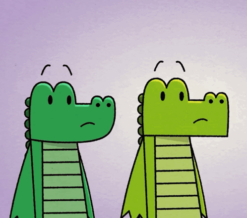 Two Cartoon Alligators Standing Together GIF