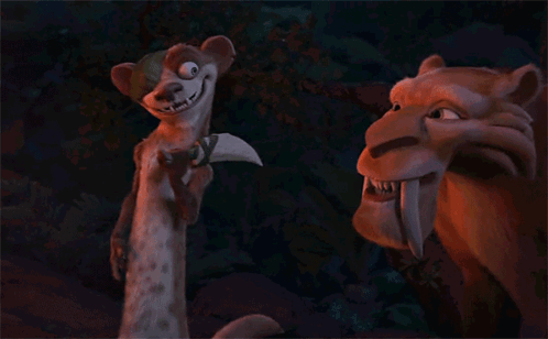 Two Cartoon Animals Are Standing Next To Each Other In A Dark Forest GIF