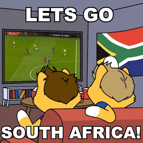 Two Cartoon Animals Watching Soccer Lets Go South Africa GIF