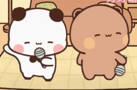 Two Cartoon Bears Are Standing Next To Each Other On A Tiled Floor . GIF