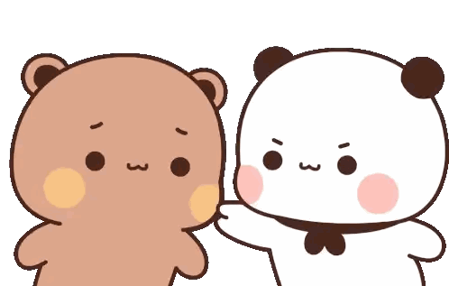 Two Cartoon Bears Standing Next to Each Other
