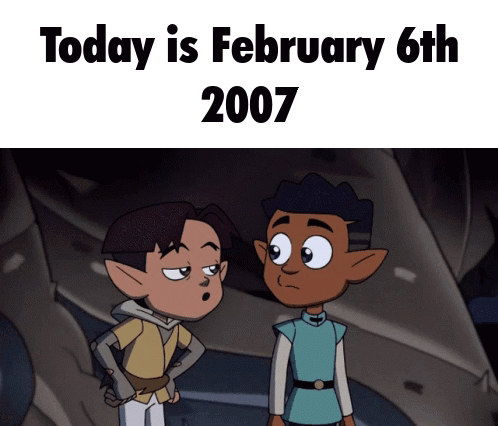 Two Cartoon Boys Are Standing Next To Each Other And The Date Of February 6Th 2007 GIF