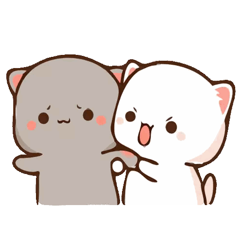 two cartoon cats are hugging each other and one has an angry face