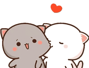 Two Cartoon Cats Are Kissing Each Other With A Heart Flying In The Air . GIF