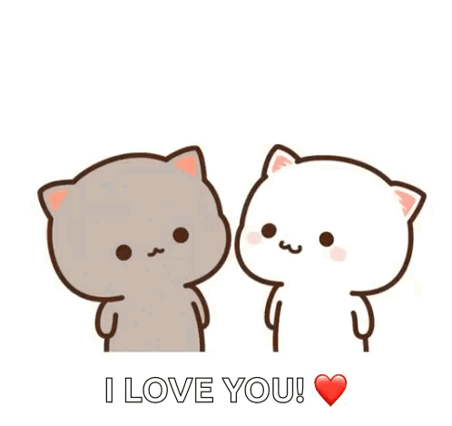 Two Cartoon Cats Are Kissing Each Other With A Heart In The Background . GIF