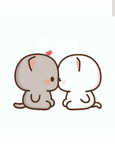 Two Cartoon Cats Are Kissing Each Other With Hearts In The Background GIF