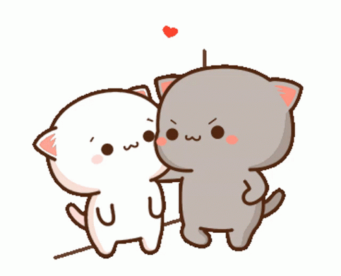 Two Cartoon Cats Are Kissing With A Heart Above Them GIF