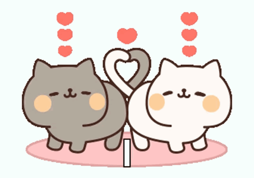 Two Cartoon Cats Are Making A Heart Shape With Their Tails GIF