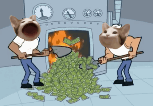Two Cartoon Cats Are Shoveling Money Into A Pile GIF