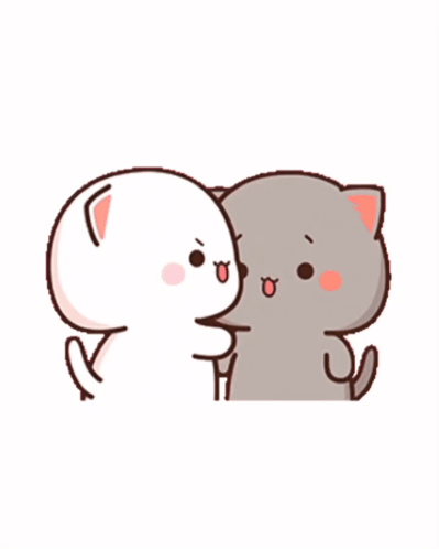 Two Cartoon Cats Are Standing Next To Each Other And Looking At Each Other GIF