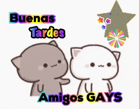 Two Cartoon Cats Are Standing Next To Each Other And The Words Amigos Gays Are On The Bottom Right GIF