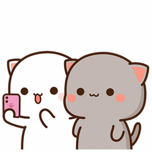 Two Cartoon Cats Are Standing Next To Each Other With A Heart Above Them GIF