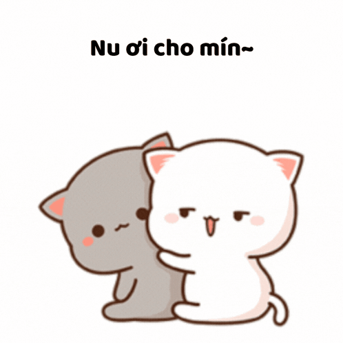 Two Cartoon Cats Hugging Each Other With The Words Nu Oi Cho Min GIF