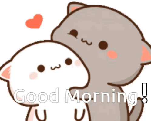 Two Cartoon Cats Hugging Good Morning