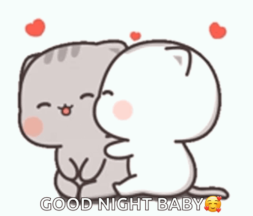 Two Cartoon Cats Hugging Good Night Baby