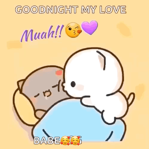 Two Cartoon Cats Hugging Goodnight My Love Muah