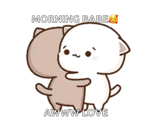 Two Cartoon Cats Hugging Morning Babe Aww Love