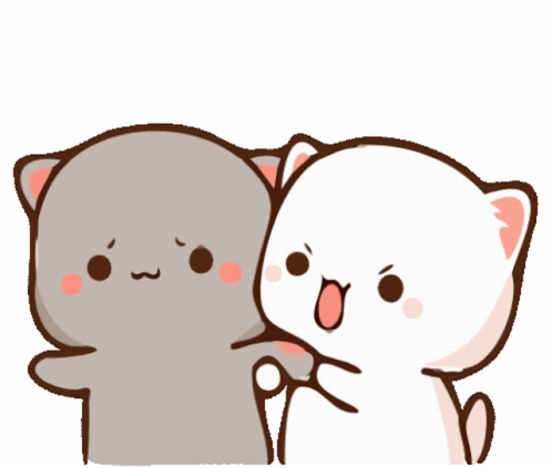 Two Cartoon Cats Hugging One Angry