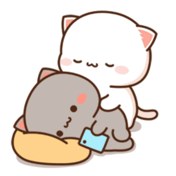 Two Cartoon Cats Hugging One Holding Cell Phone