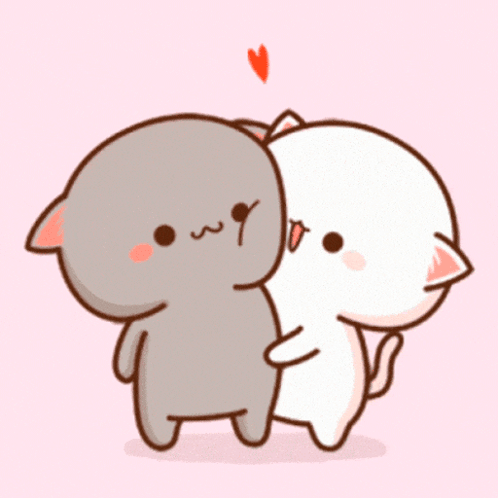 Two Cartoon Cats Hugging With Heart Above GIF