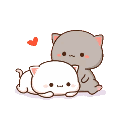 Two Cartoon Cats Hugging with Heart