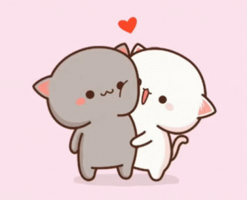 Two Cartoon Cats Hugging With Heart GIF