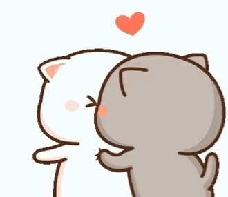 Two Cartoon Cats Kissing Each Other With A Heart Above Them . GIF