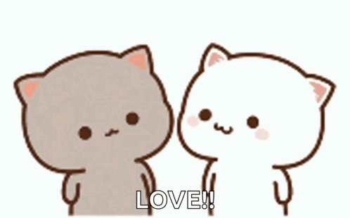 Two Cartoon Cats Kissing Each Other With A Heart In The Background . GIF