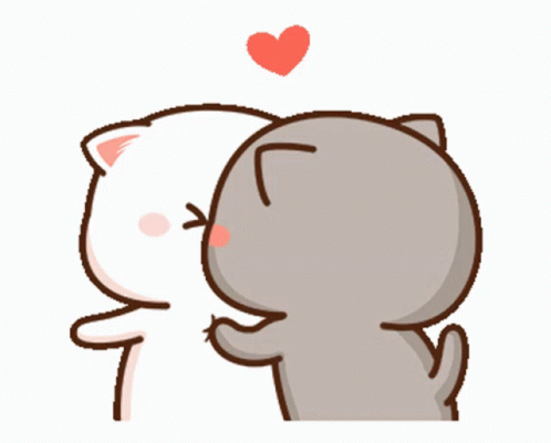 Two Cartoon Cats Kissing with Heart