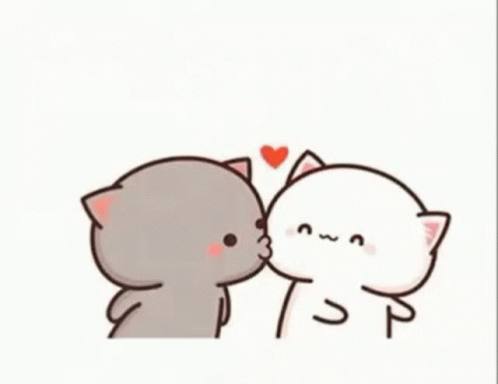 Two Cartoon Cats Kissing with Heart