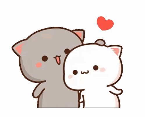Two Cartoon Cats Kissing with Heart