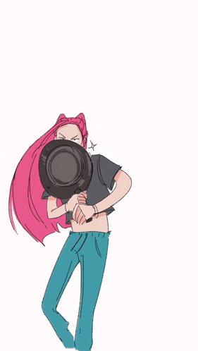 Two Cartoon Cats One Holding Frying Pan GIF