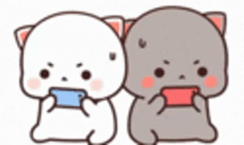 Two Cartoon Cats Playing on Phones