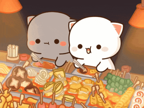 Two Cartoon Cats Sitting at Table