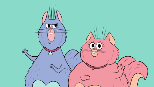 Two Cartoon Cats Standing On Green Background GIF