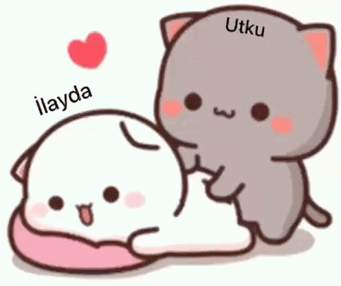 Two Cartoon Cats With Heart Above and Pupici Below