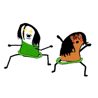 Two Cartoon Characters Are Dancing With Hula Hoops On Their Heads GIF