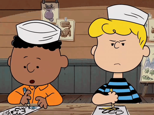 Two Cartoon Characters Are Drawing On A Piece Of Paper With A Pencil GIF