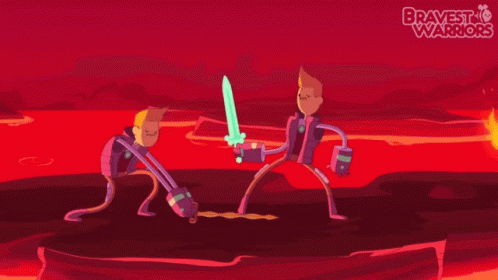 two cartoon characters are fighting with swords and the words bravest warriors are on the bottom