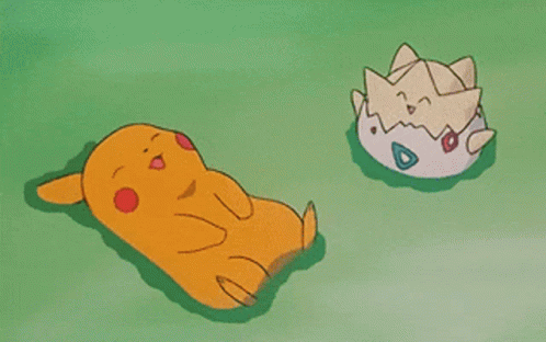 Two Cartoon Characters Are Laying On The Grass One Is Pikachu And The Other Is Togey GIF